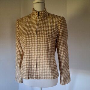 NAUGHTON MCNAUGHTON HOUNDSTOOTH TAN/CREAM JACKET WITH MANDARIN COLLAR SIZE 10P